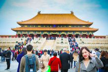 Tourist attraction in China with people.