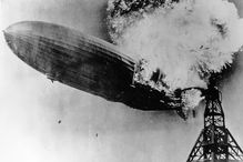 The Hindenburg burning on May 6, 1937.