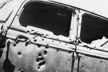 Bullet holes in Bonnie and Clyde's car