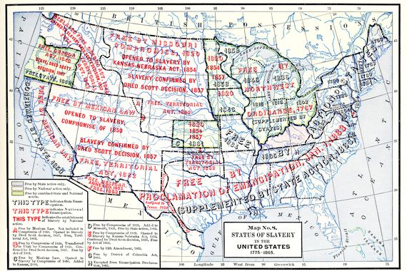 Map No 8, Status Of Enslavement In The United States, 1775 - 1865