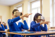 Students using virtual reality goggles