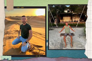  Matthieu Jost, founder of misterb&b on sand dunes and on a beach swing 