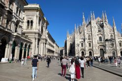 Crowds around the Duomo in Milan, Italy 