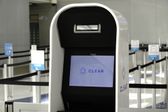 A Clear biometric screening kiosk inside Terminal 7 at Los Angeles International Airport 