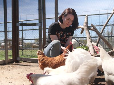 Vicky Bond with chickens