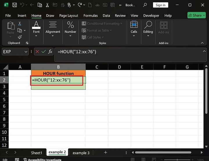 Examples of the HOUR Function in Excel4