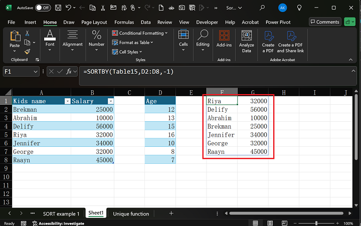 SORTBY Function in Excel 4