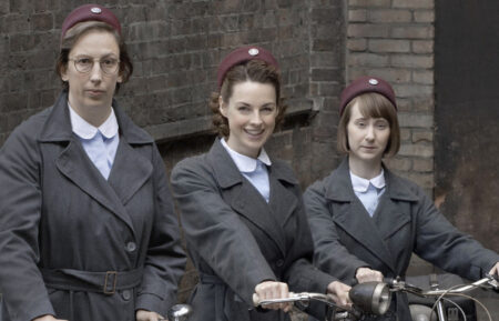 Miranda Hart, Jessica Raine, and Bryony Hannah of 'Call the Midwife'