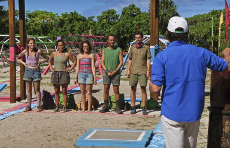 Kenzie Veurink, Maria Gonzalez, Liz Wilcox, Ben Katzman, Charlie Davis and Jeff Probst in the 'Survivor' Season 46 finale