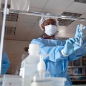 Student working in pharmacy lab.