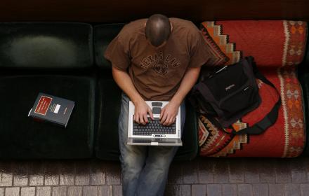 Student working on laptop computer