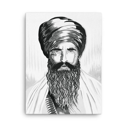 Sant Jarnail Singh Bhindranwale Khalsa - B&W Canvas Art Painting Print