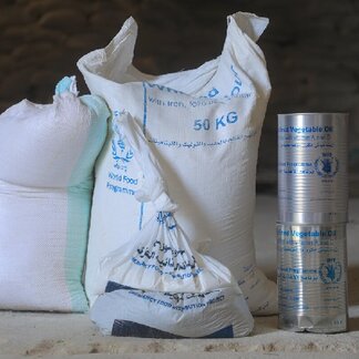 WFP food basket distributed to beneficiaries at a WFP food distribution point in Marib Al-Wadi district, Marib