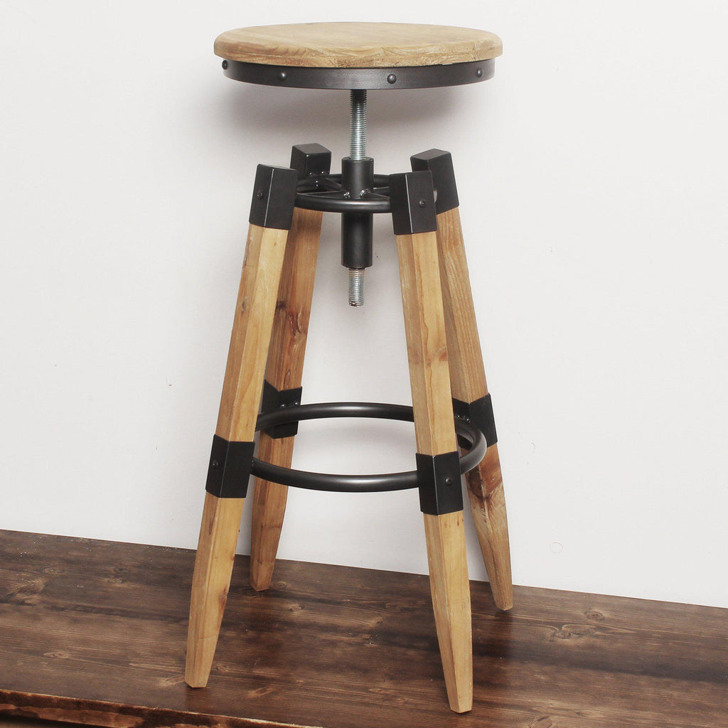 Industrial Wood & Metal Swivel Bar Stool-Stool-Yester Home