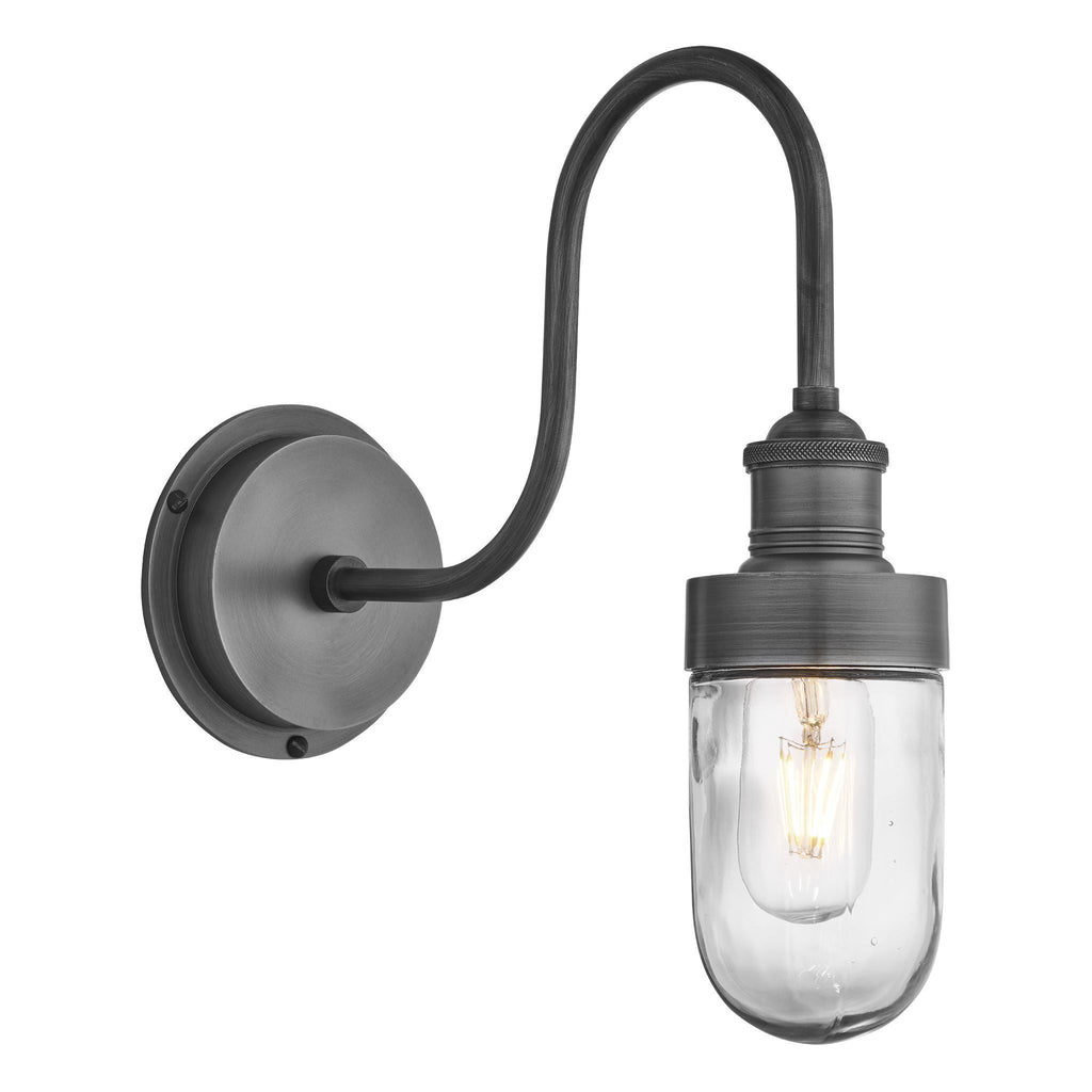 Industville Swan Neck Outdoor & Bathroom Wall Light - Pewter - Tube Glass-Outdoor Lighting-Yester Home