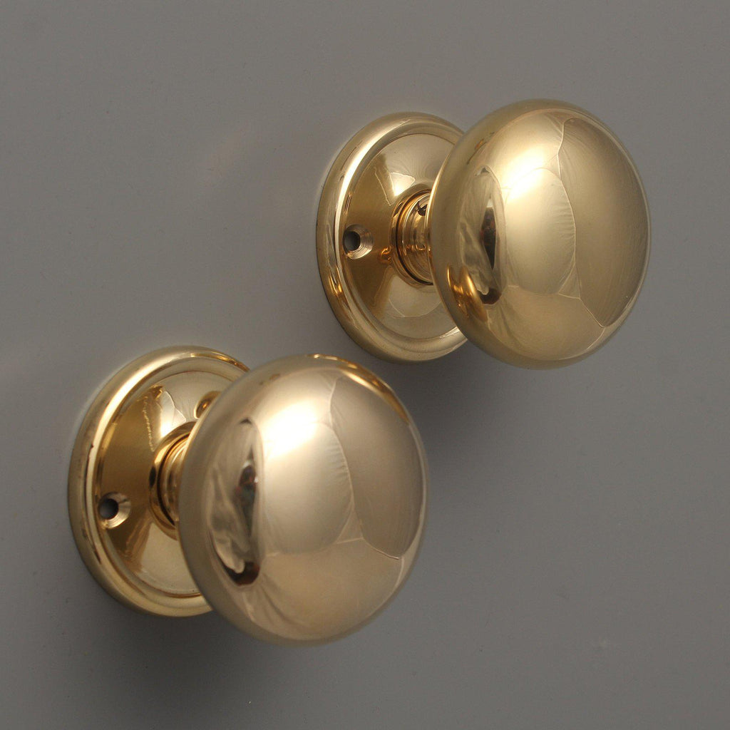 Polished Brass Mushroom Mortice/Rim Knob Set-Door Knobs-Yester Home