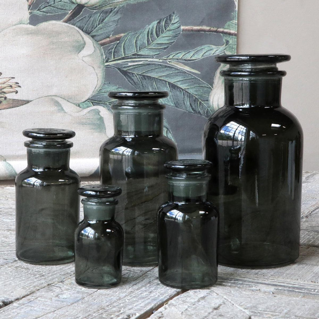 Set of 5 Smoke Glass Apothecary Jars-Glass Jars-Yester Home